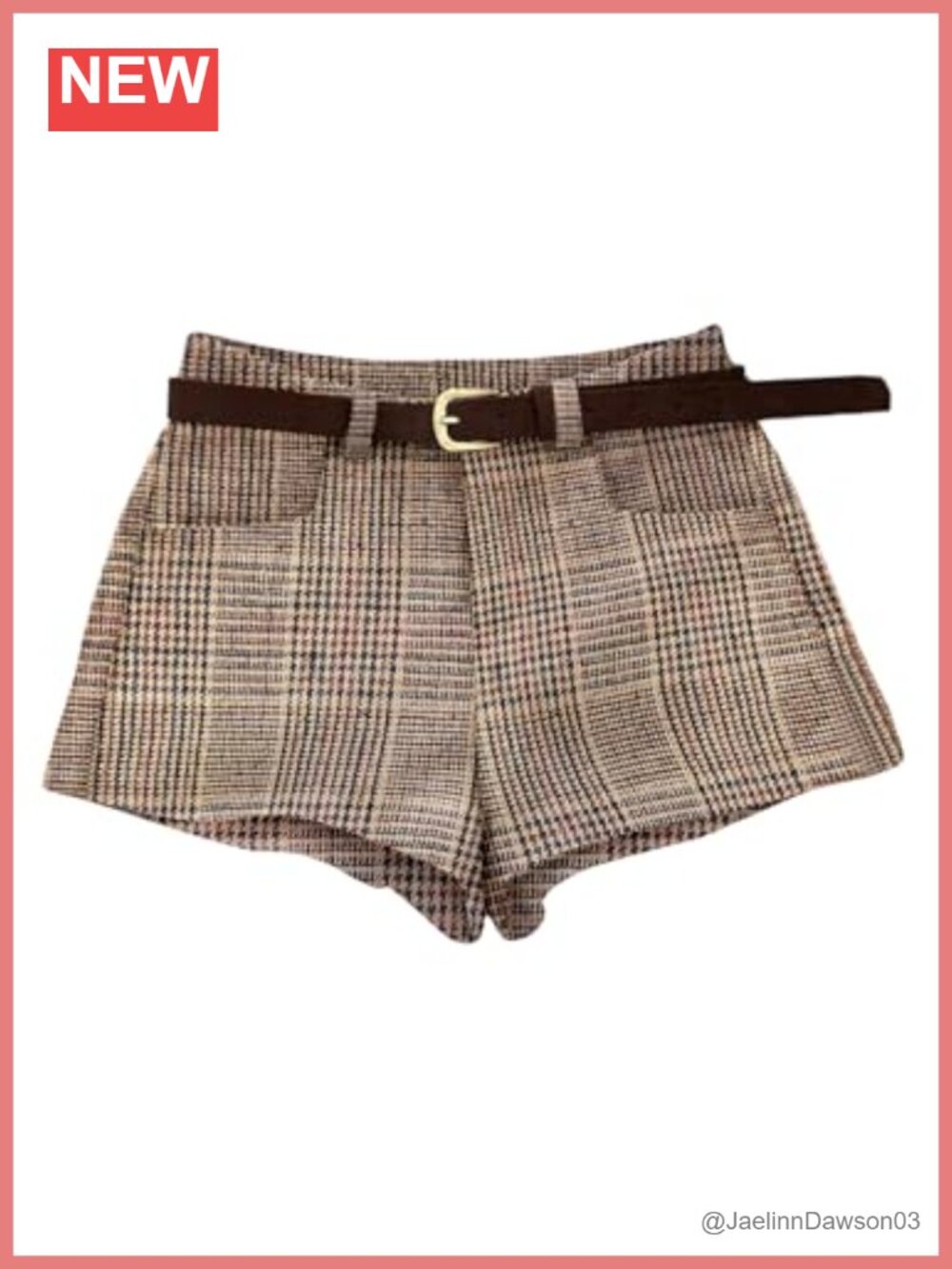 Plaid Houndstooth Mini Shorts with Belt Low Rise Tailored Workwear